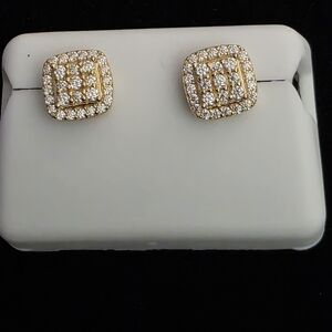 1.00CT VVS D Moissanite Square Stud Earrings | 925 Sterling Silver | Yellow Gold